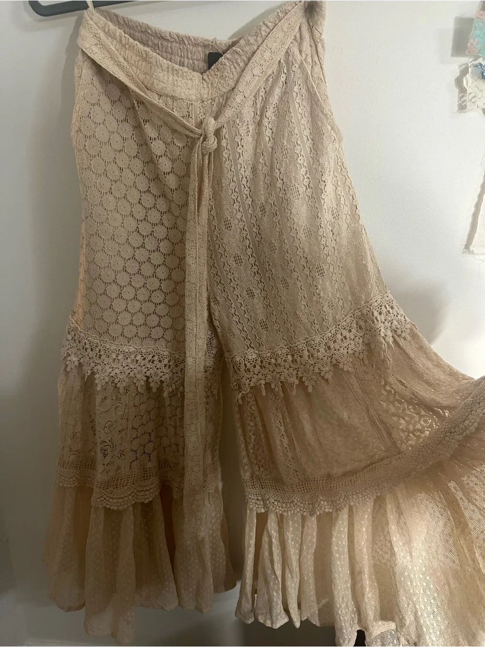 Boho Lace Wide-Leg Pants in Cream - Picture 2 of 7